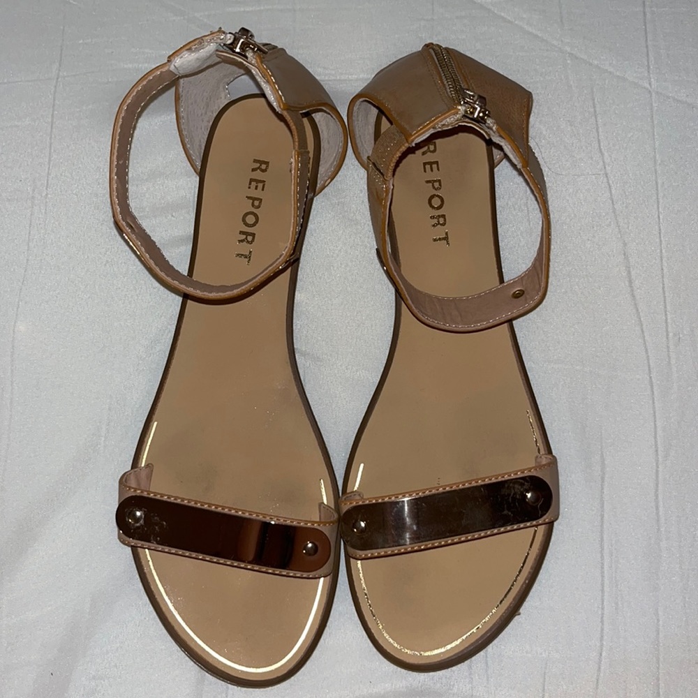 Report Lennon “Nude” Zip-Up Sandals (With Metallic Bar)
